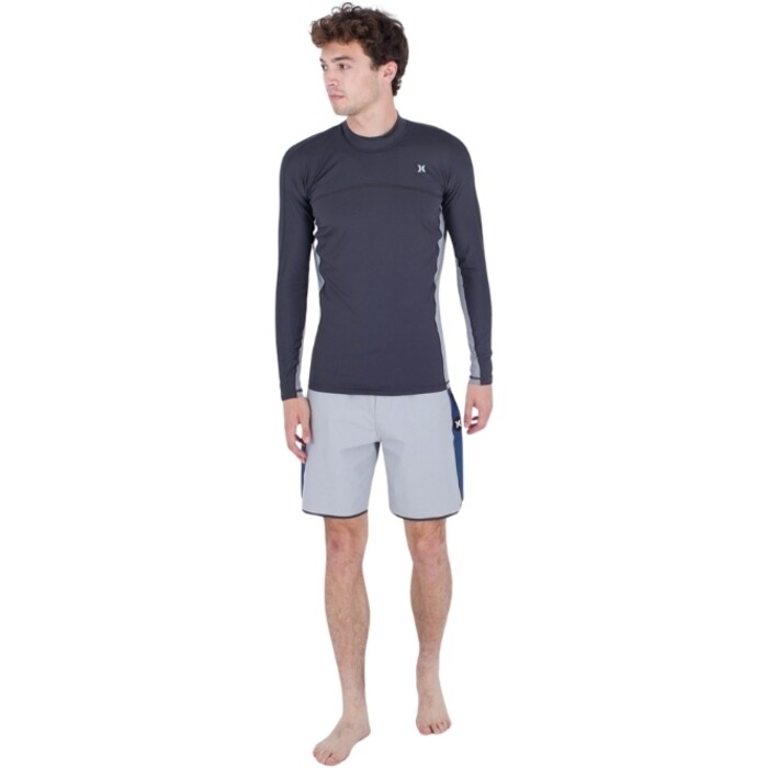 2024 Hurley Mens Channel Crossing Paddle Series Long Sleeve Rash Vest MAT0001050 - Dark Stone Grey